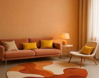 Hand-Tufted Abstract Wave Rug – Mid-Century Modern Earth Tones Carpet