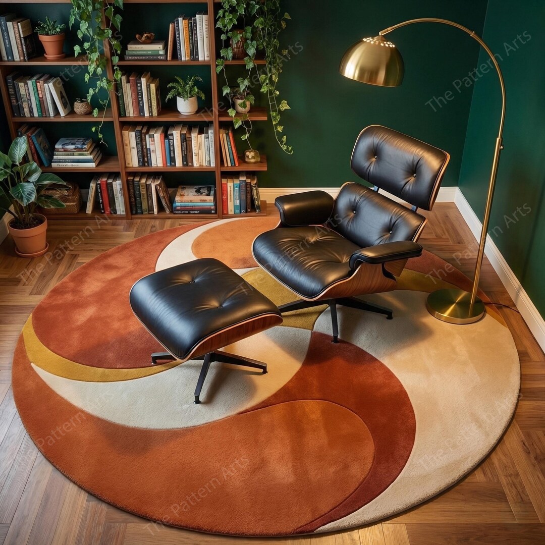Round Large Rug Abstract Round Abstract Rug, Modern Handmade Wool Rug, Mid Century Circle Carpet ...