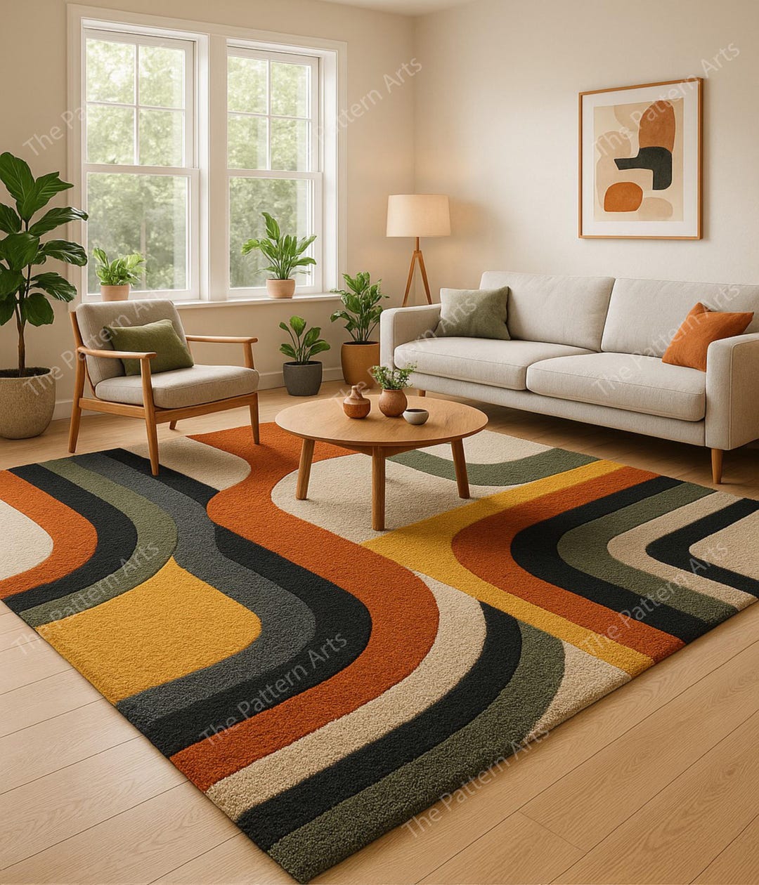 Mid-century Modern Retro Wave Rug | Colorful Scandinavian Area Carpet ...