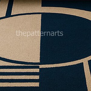Large modern geometric carpet enhancing luxury bedroom décor with warm lighting