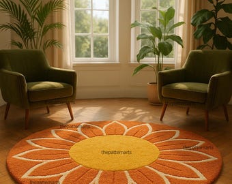 Hand-Tufted Sunflower Rug – Boho Floral Round Carpet