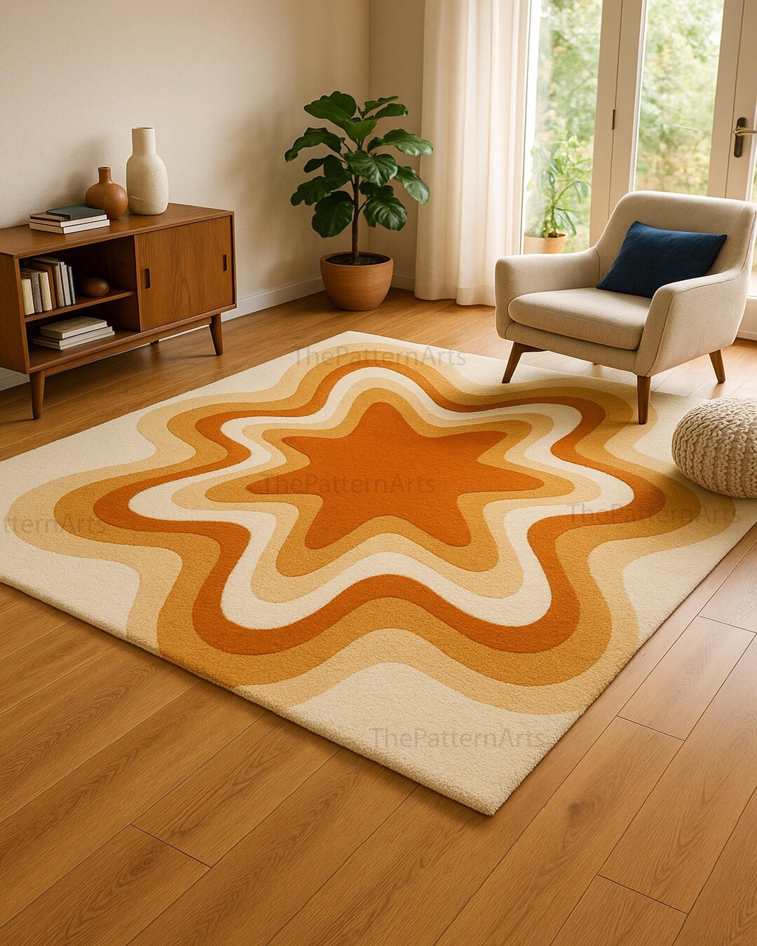 Retro Wave Area Rug | 70s Orange Cream Geometric Carpet - Etsy