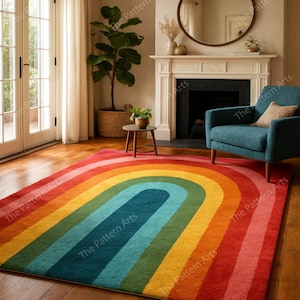 Hand-Tufted Rainbow Arch Rug: Boho Mid-Century Modern Home Decor