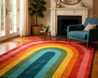 Hand-Tufted Rainbow Arch Rug: Boho Mid-Century Modern Home Decor