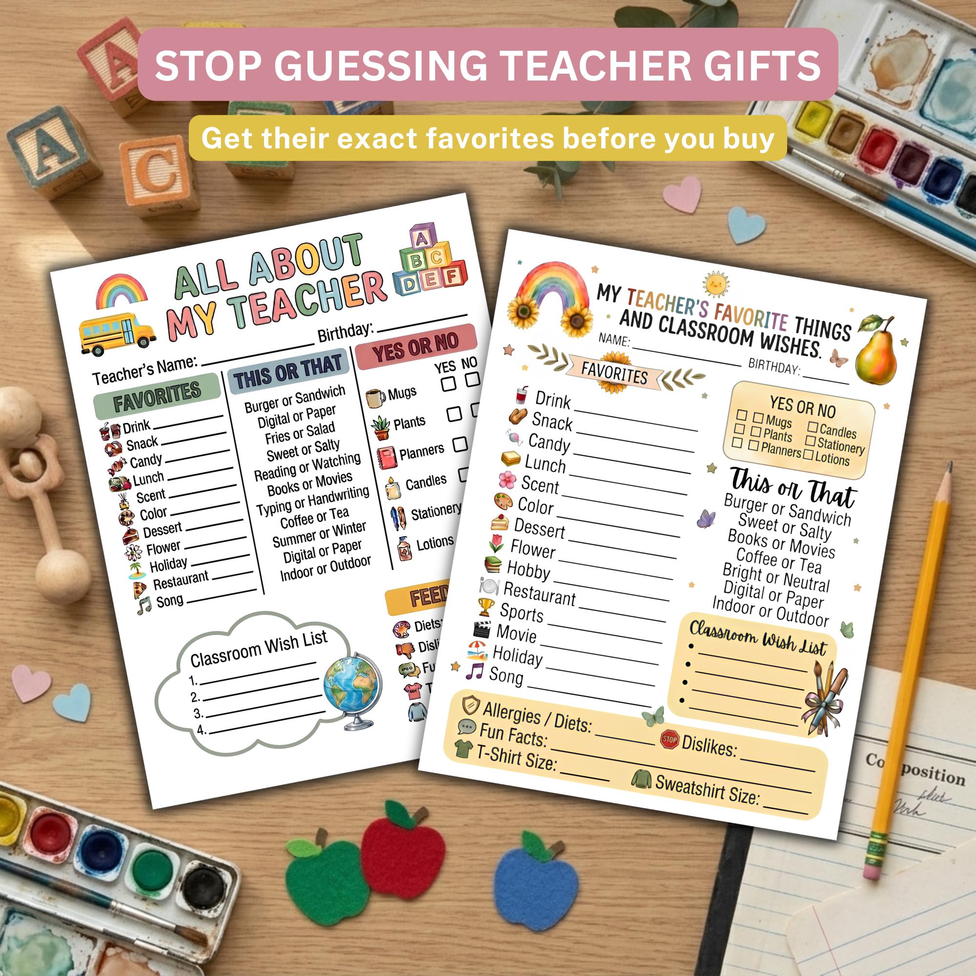 Teacher Favorite Things List Printable | All About My Teacher, Teacher ...