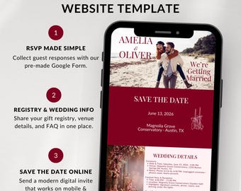 Wedding Website Canva Template | Editable Digital Wedding Website Invitation Template With RSVP and Save the Date | Fully Customizable Site