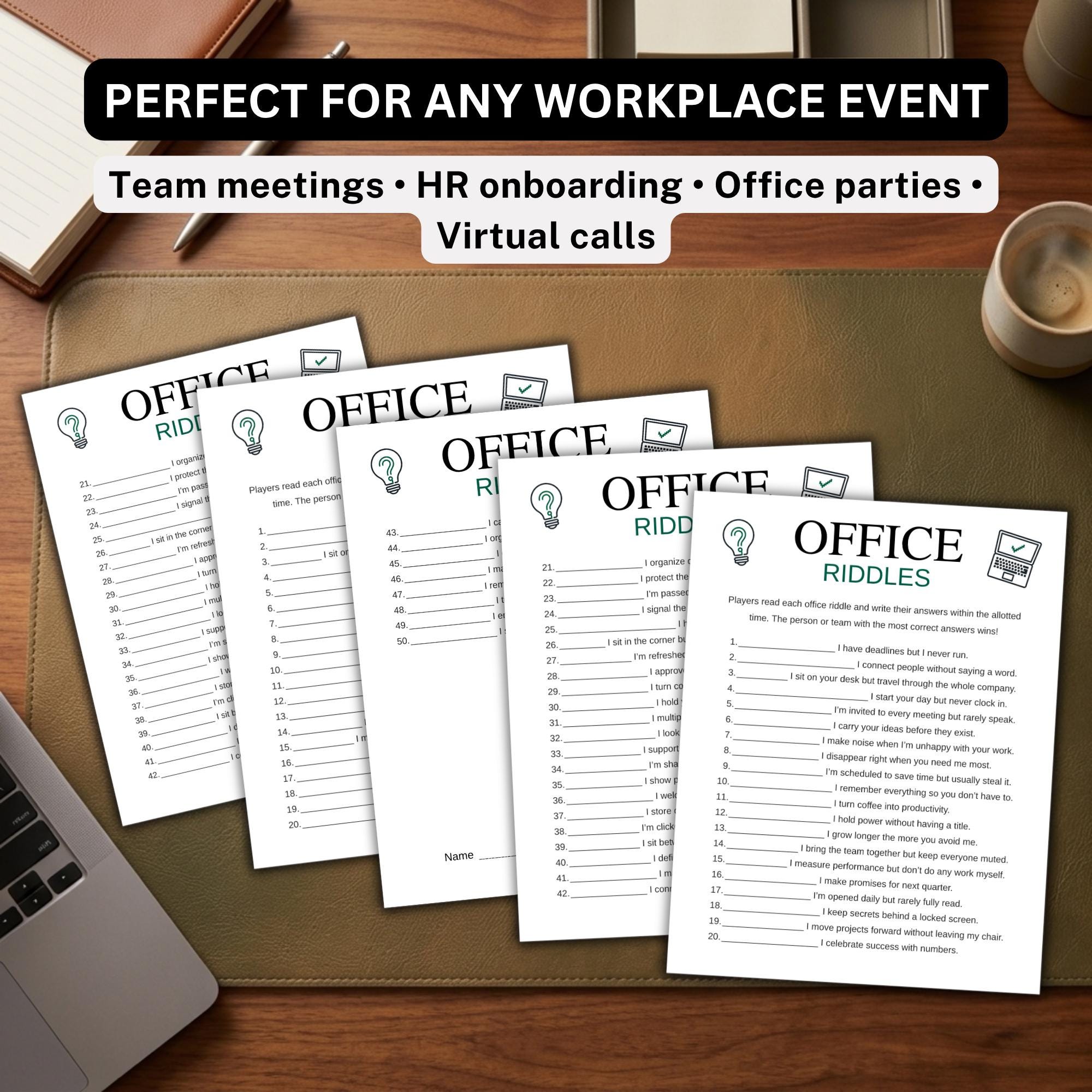 Team Solving Riddles Office Riddles Game Printable, Team Building Activity, Office ...