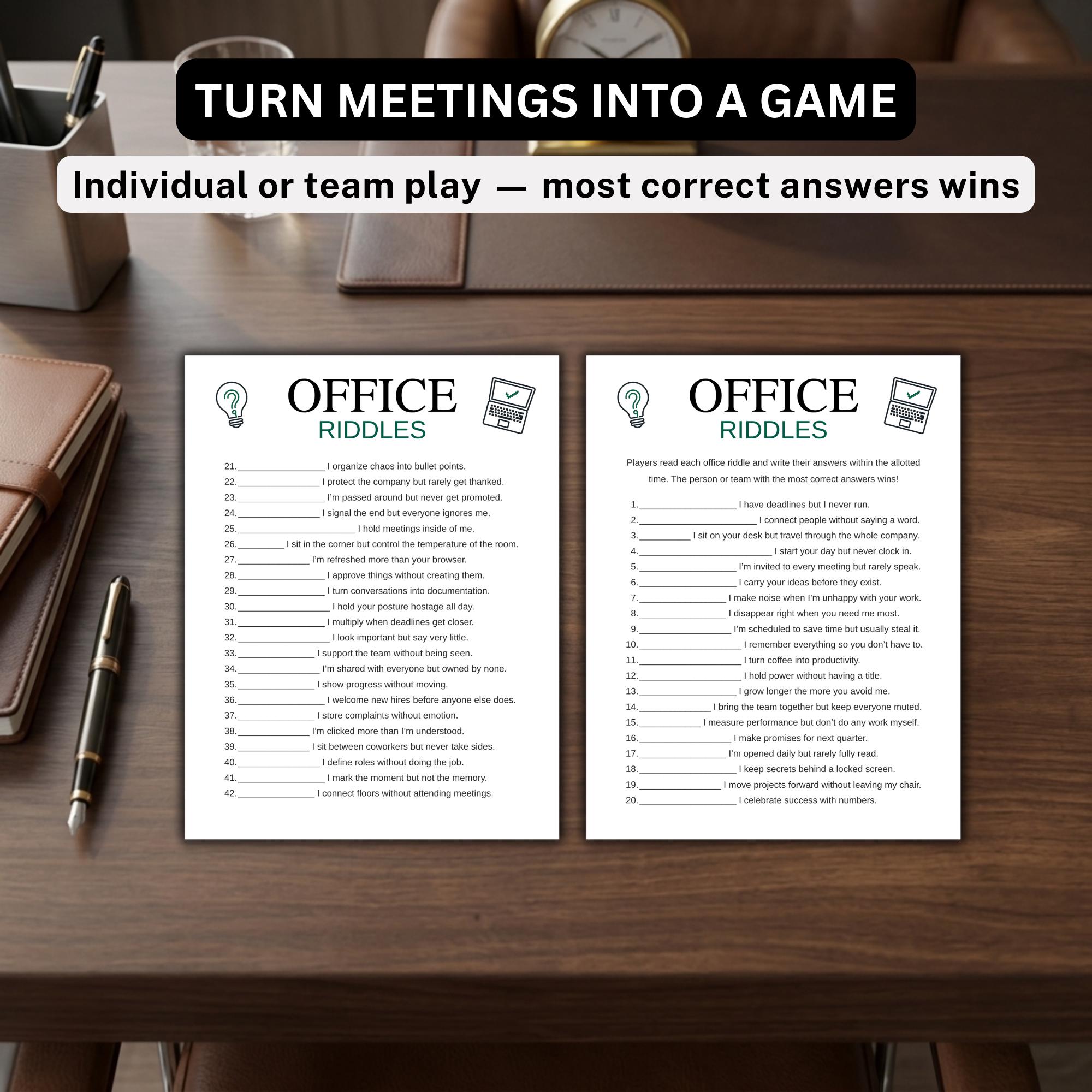Printable Office Riddles Office Riddles Game Printable, Team Building Activity, Office ...