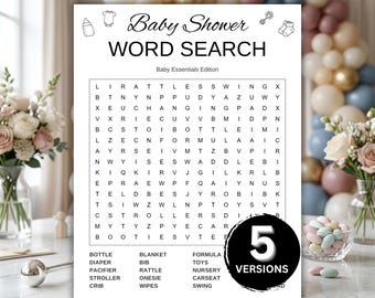 Baby Shower Word Search Printable, 5 Fun Editions, Baby Shower Game Bundle, Word Find Puzzle, Baby Shower Activity & Brain Teaser