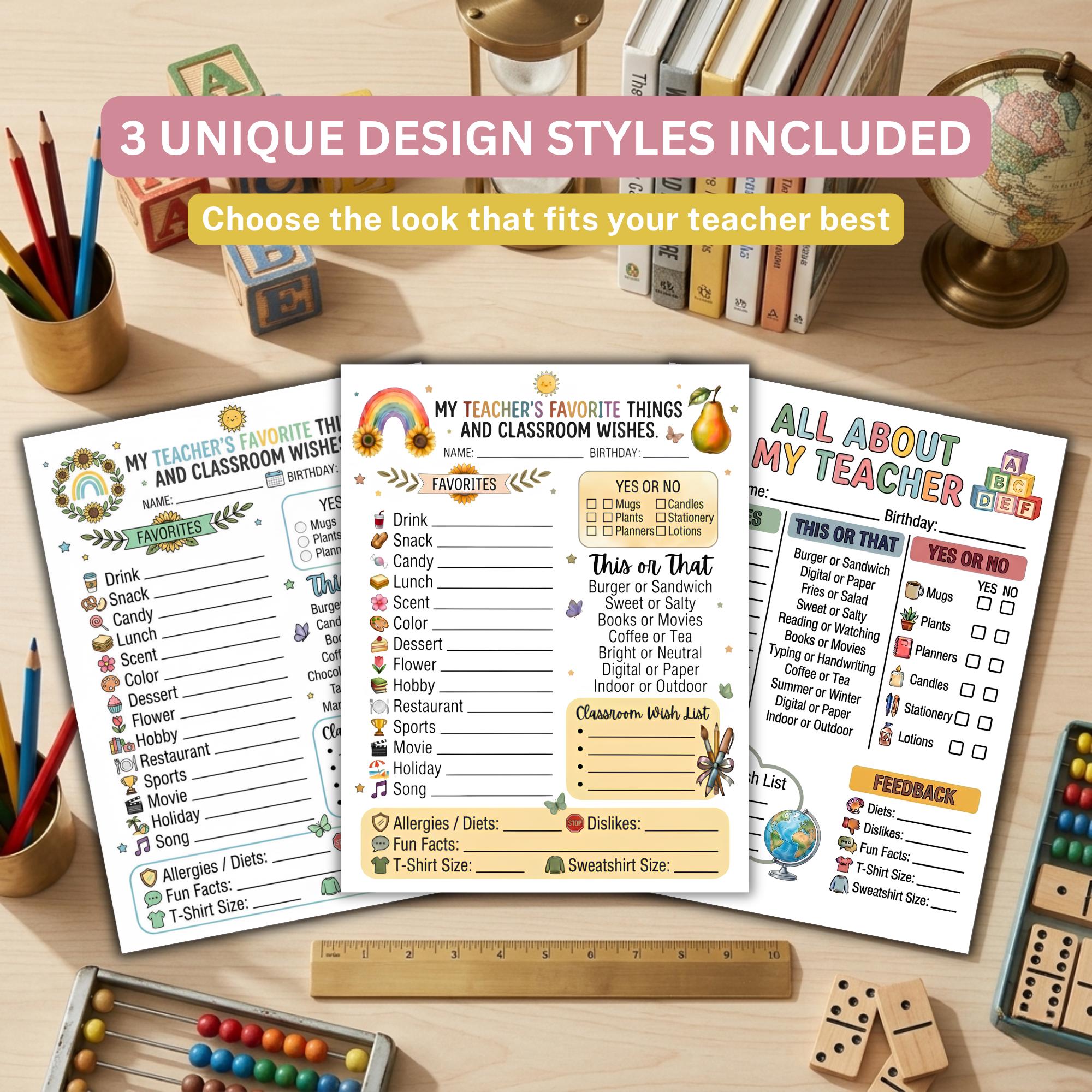 Teacher Favorite Things List Printable | All About My Teacher, Teacher ...