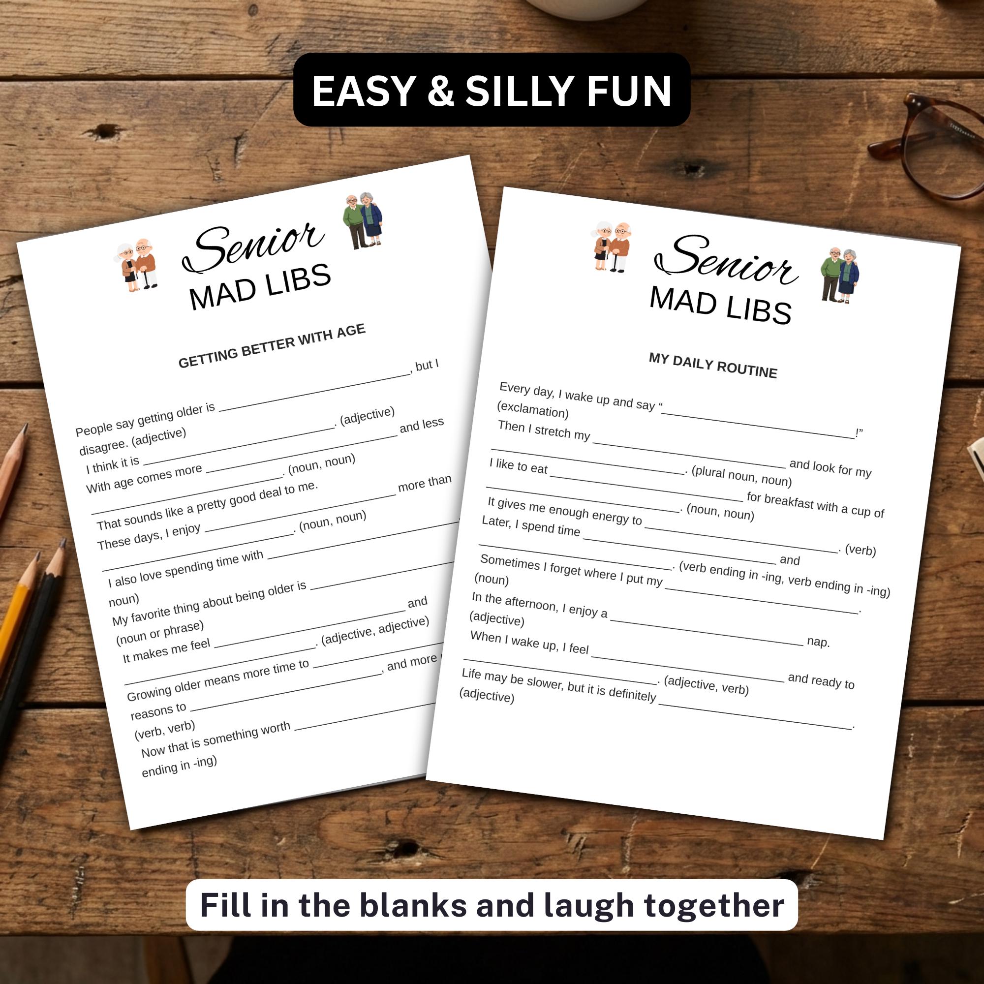 Seniors Mad Libs Game Printable, Retirement Party Activity, Senior ...