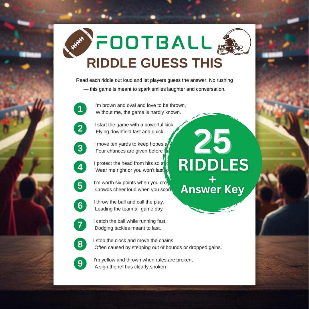 Yellow Football Riddle Text Football Riddles Game | Fun Brain Teaser | American Football Party Game ...