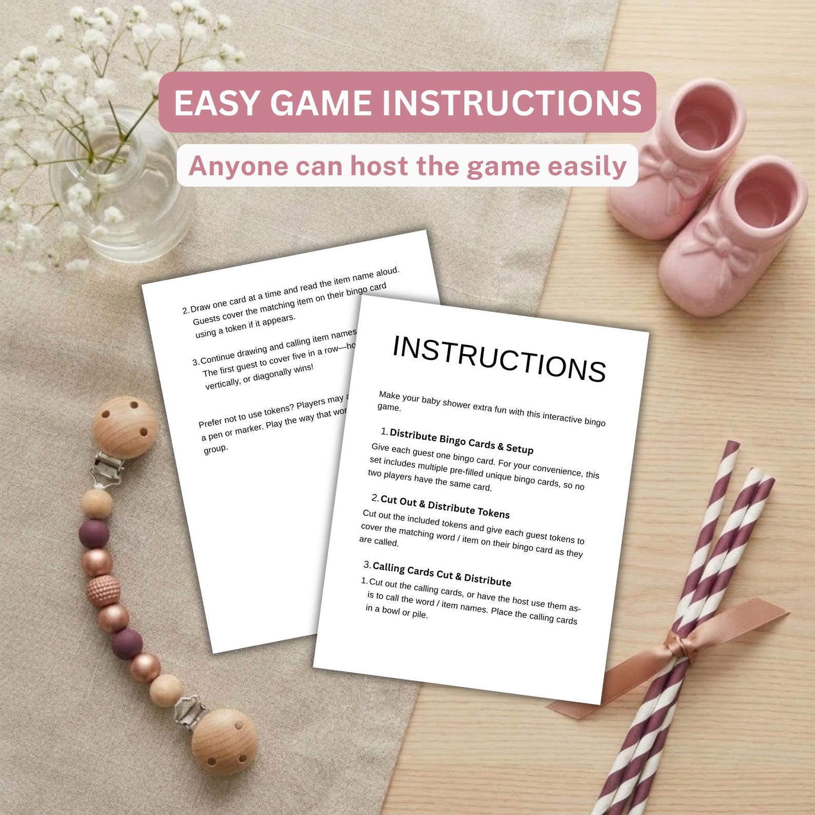 Baby Girl Bingo – Printable Baby Shower Bingo Game, 100 Prefilled Baby ...