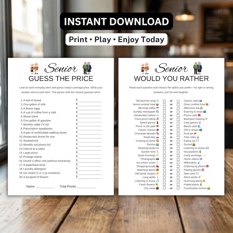 Seniors Games Bundle Printable, Senior Citizen Games, Brain Games for