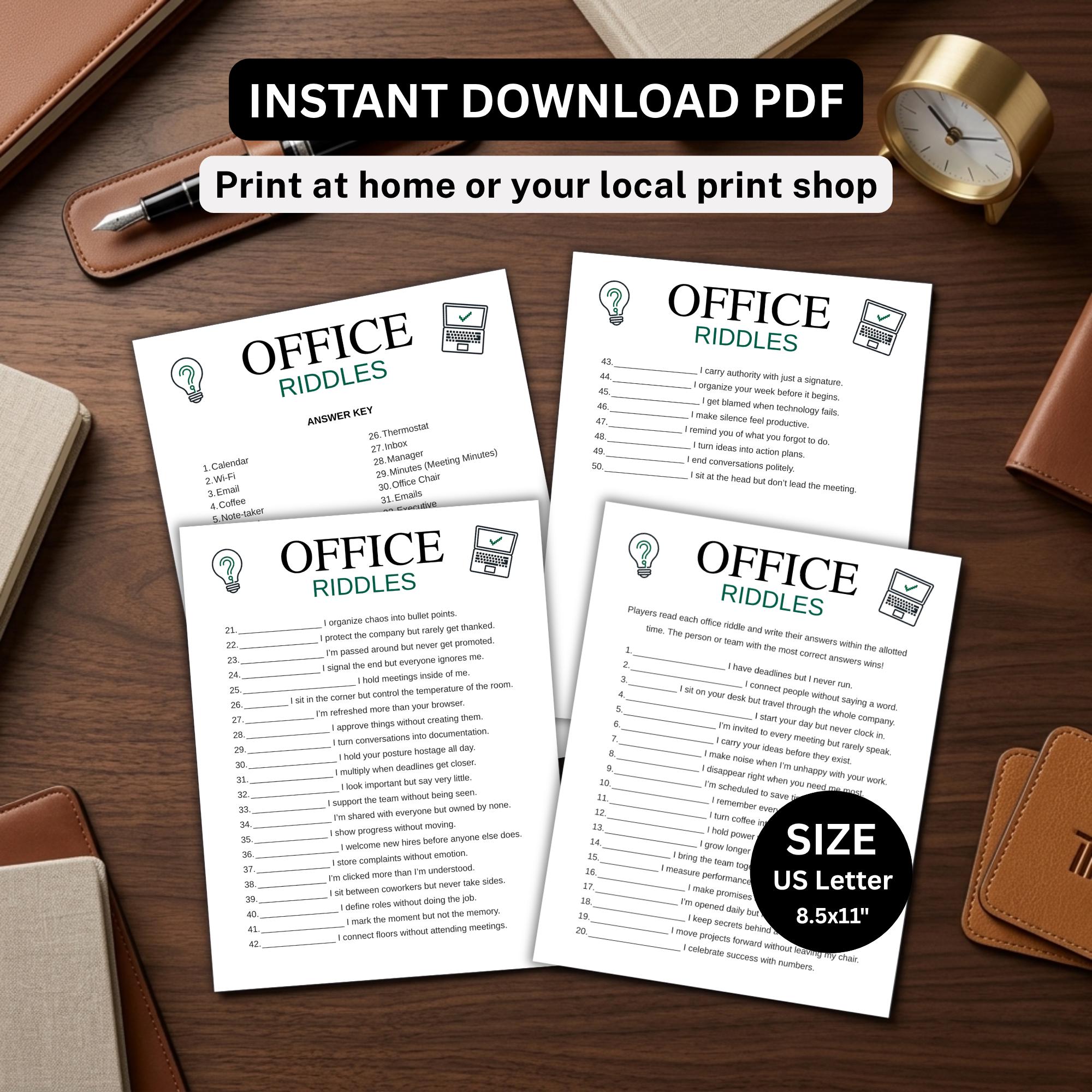 Printable Office Riddles Office Riddles Game Printable, Team Building Activity, Office ...