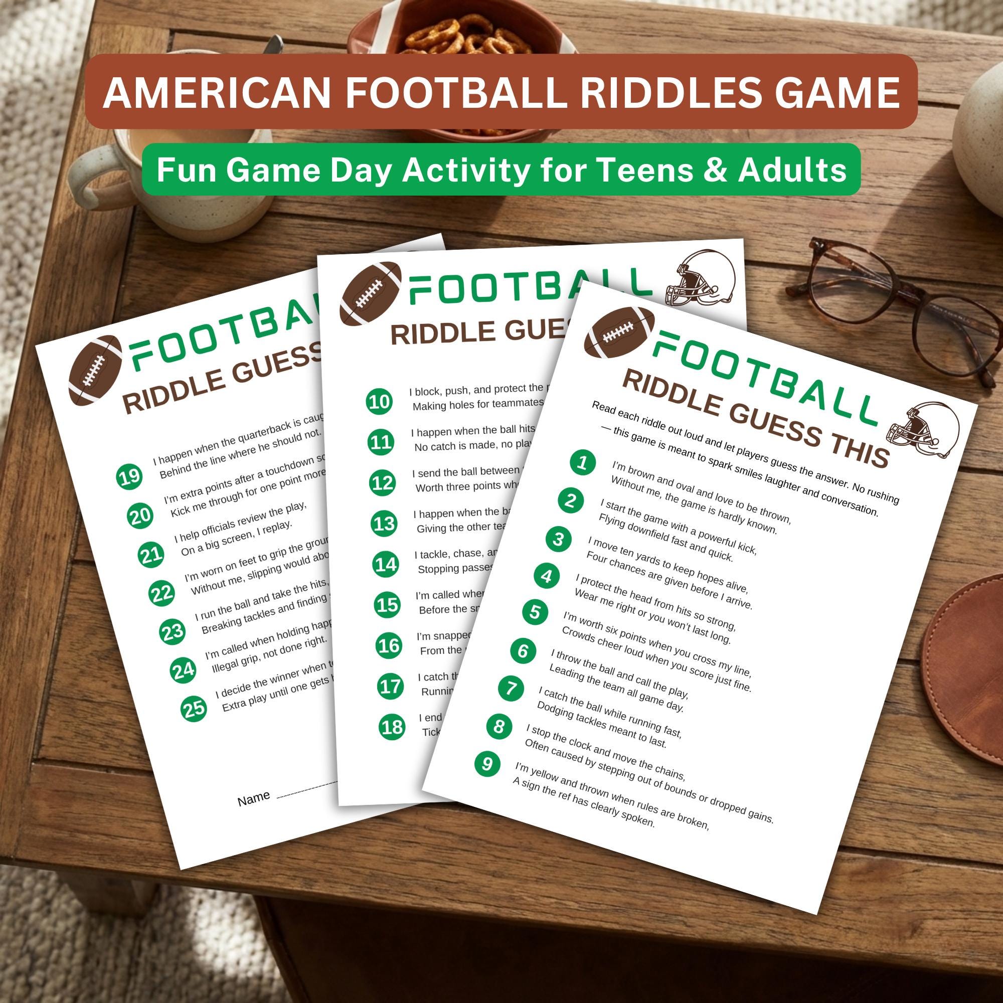 Football Riddles Game | Fun Brain Teaser | American Football Party Game ...