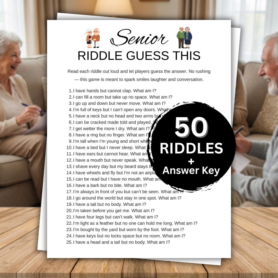 Senior Riddlee Icon Senior Riddles Game – Fun Senior Games, Retirement Game, Family Reunion ...