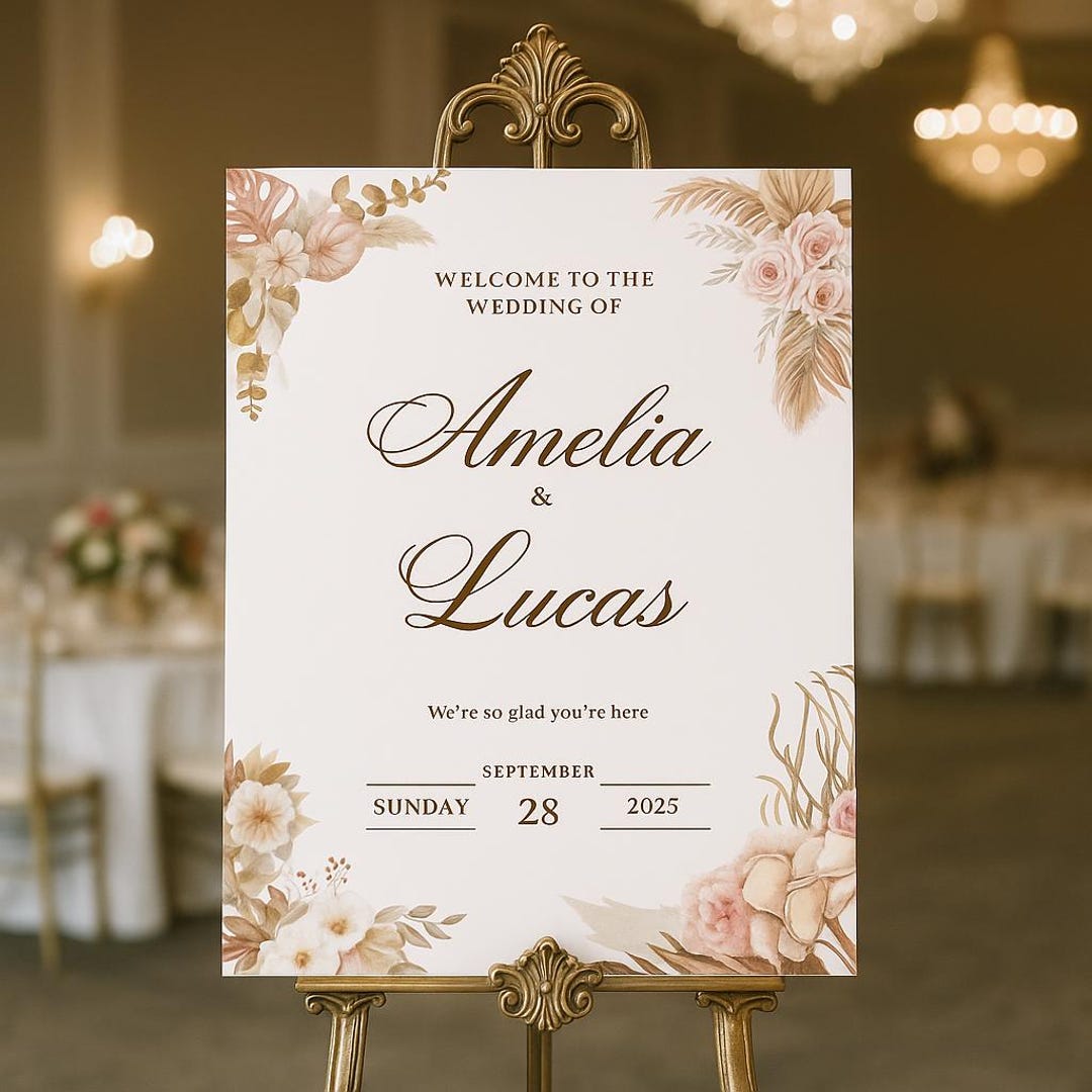 Floral Wedding Welcome Sign Template – Editable Canva Design, Digital ...