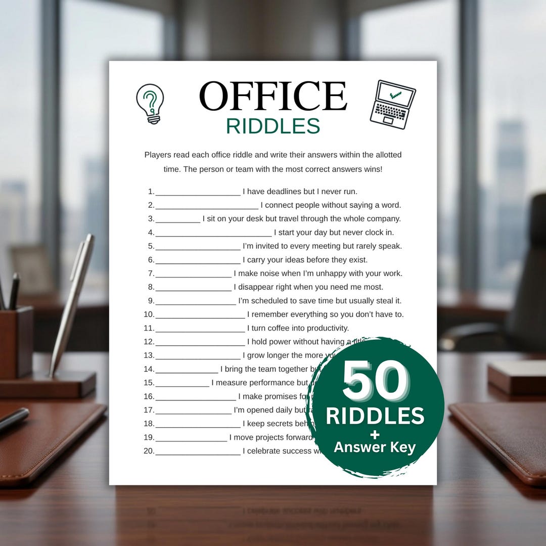 Office Riddles Game Printable, Team Building Activity, Office ...