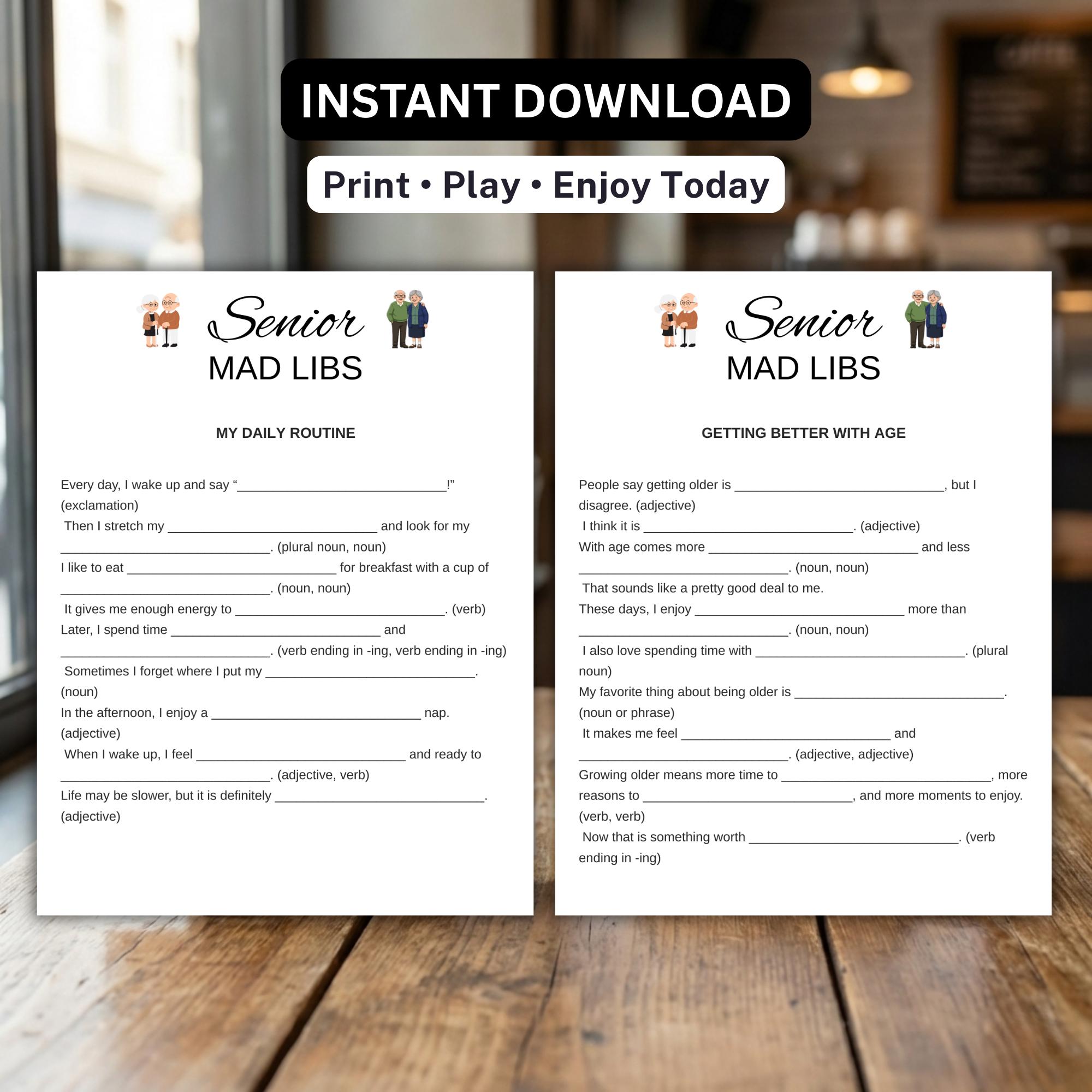 Seniors Mad Libs Game Printable, Retirement Party Activity, Senior ...