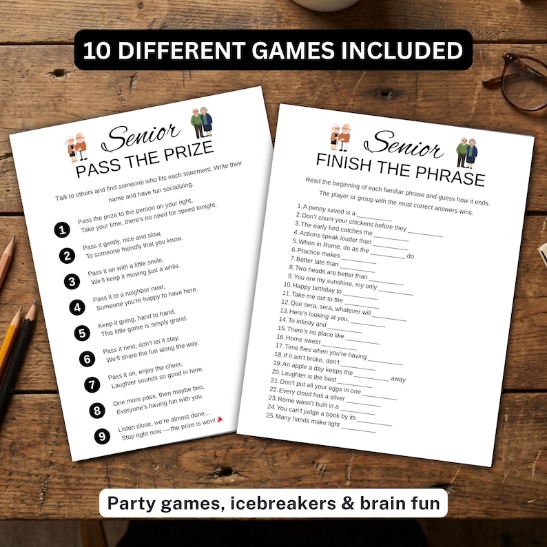 Seniors Games Bundle Printable, Senior Citizen Games, Brain Games for