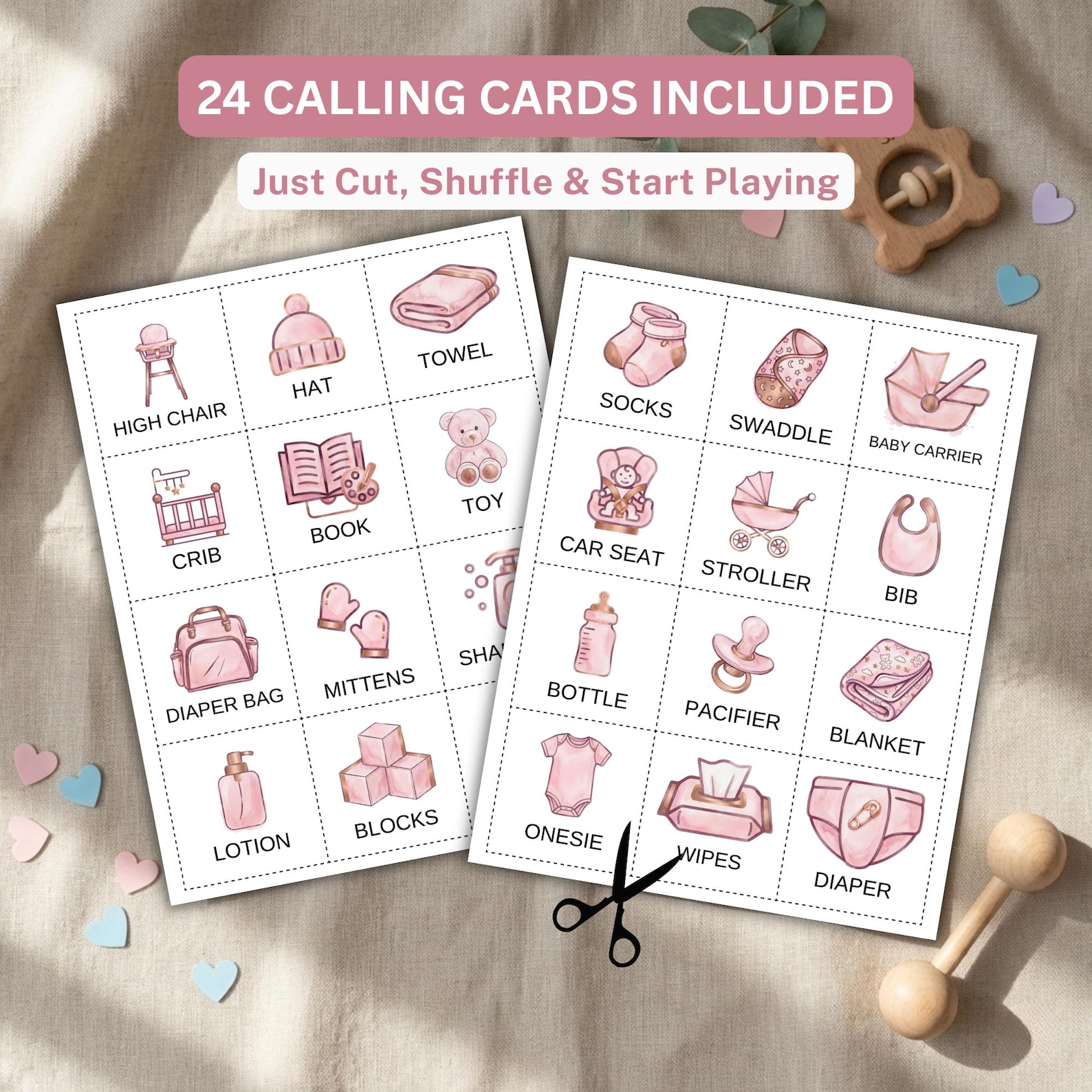 Baby Girl Bingo – Printable Baby Shower Bingo Game, 100 Prefilled Baby ...
