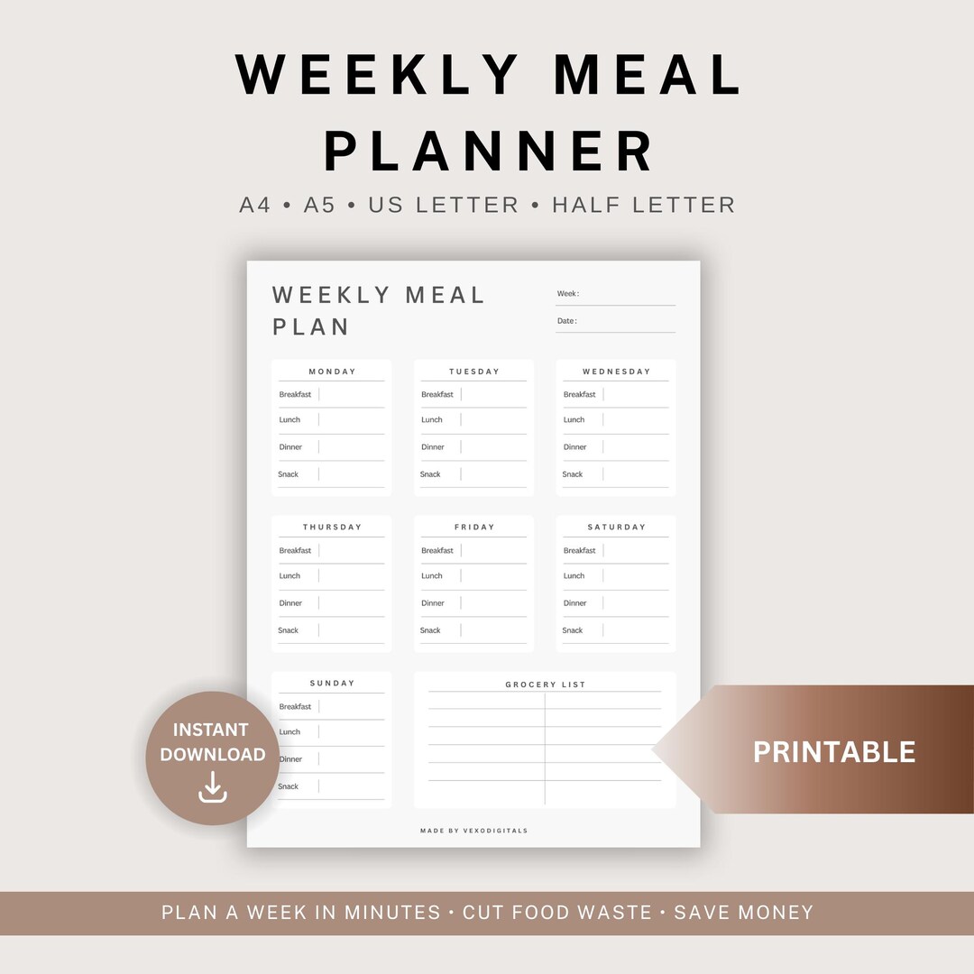 Weekly Meal Plan Template | Family Food Planner | Meal Prep Planner ...