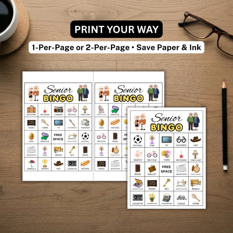 Senior Citizen Bingo Printable, 100 Unique Bingo Cards, Family Bingo ...