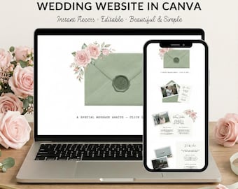 Canva Hochzeit Website Template Digital | Online-RSVP-Web-Einladung | Save the Date Webseite + Google Formular | Einfach zu bearbeiten, mobilfreundlich