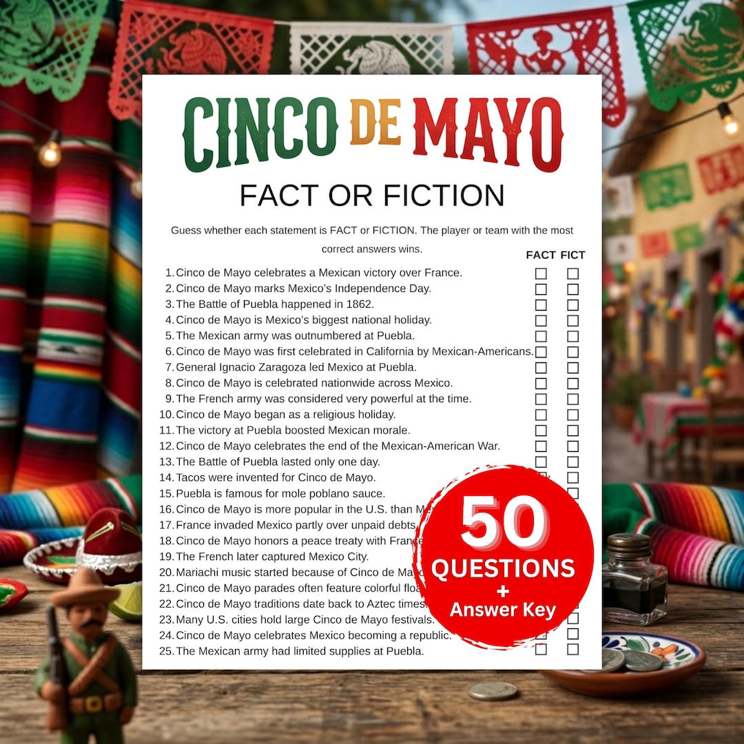 Cinco De Mayo Fact or Fiction Game, True or False Fiesta Trivia ...