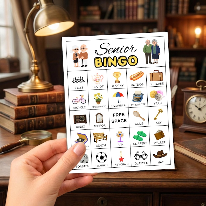 Senior Citizen Bingo Printable, 100 Unique Bingo Cards, Family Bingo