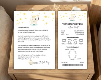 Tooth Fairy Letter & Receipt | Editable Tooth Fairy Note for First Tooth | Tooth Fairy Letter Boy | Canva Template | Instant Download