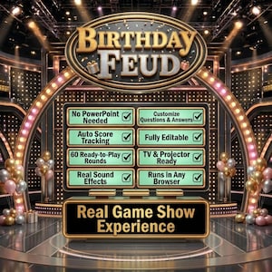 Jogo de aniversário amigável, jogo interativo editável para festa de aniversário, jogo para aniversários de 30, 40, 50 e 60 anos para adultos, adolescentes e idosos, sem PowerPoint.