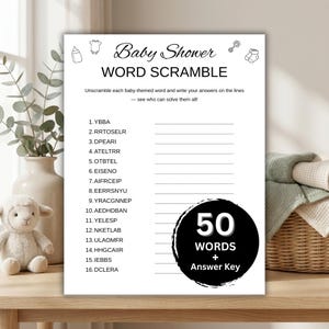 Baby Word Scramble – Roligt utskrivbart babyshower-spel | Ordspel för gäster | Babyshower-ordspel PDF