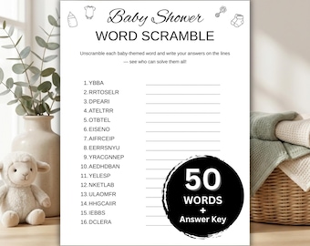 Baby Word Scramble – Fun Baby Shower Printable Game | Word Scramble Activity for Guests | Baby Shower Word Scramble Game PDF