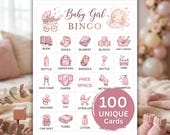 Baby Girl Bingo – Printable Baby Shower Bingo Game, 100 Prefilled Baby Bingo Cards, Fun Baby Shower Game, Modern Baby Shower Activity