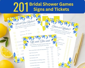 Lemon Bridal Shower Games | Editable Lemon Themed Bridal Shower Game Bundle | Funny & Modern Bridal Shower Games Canva Instant Download