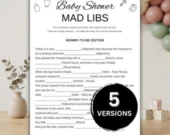 Baby Shower Mad Libs – 5 Funny Baby Games, Printable Baby Shower Activity, Laugh-Out-Loud Baby Mad Libs Bundle PDF