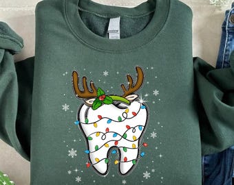 Christmas Dentist Sweatshirt, Teeth Lights Gift Top, Holiday Dental Squad Shirt