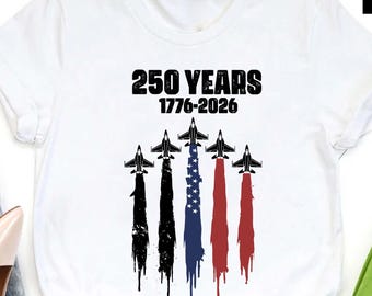USA 250 Years Shirt, Patriotic Jet Fighter Tee