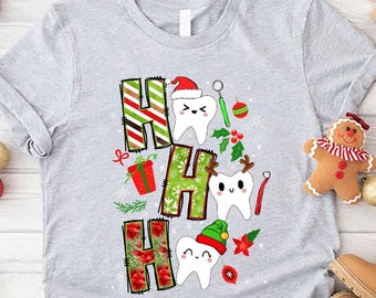 Ho Ho Ho Christmas Dental Shirt, Dentist Holiday Gift Tee, Funny Teeth Shirt