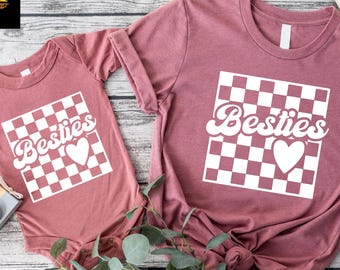 Mama Mini Besties Tshirt, Mom and Baby Outfit, Mommy Daughter Matching Tee,  Gift For Mother Son, Retro Baby Girl Shirt, Mommy Me Clothing