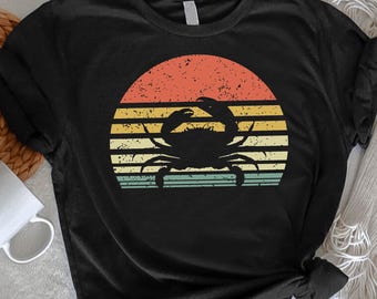 Vintage Sunset Crab T-Shirt, Beach Lover Gift