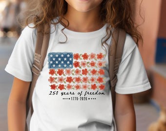 USA 250th Anniversary Kids Shirt, 250 Years of Freedom Youth Tee, Patriotic 1776 2026 Toddler T-Shirt