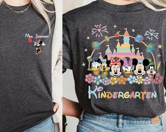 Custom Kindergarten Teacher Shirt, Retro Magic Castle Gift Tee, Graphic Bow Tshirt