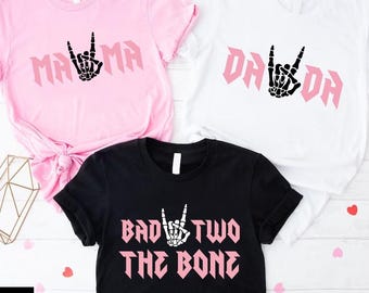 Rock On Skeleton Hand Tee, Bad Two the Bone Birthday Family T-Shirt