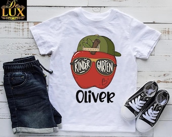 Custom Kindergarten Shirt,  Cool Apple Gift Tee, Back to School Boy Tshirt