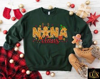 Custom Nana Claus Christmas Sweatshirt, Grandma Xmas Gift Outfit, Gingerbread Sweater
