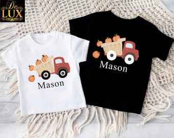 Personalized Pumpkin Truck Toddler Shirt, Custom Thanksgiving Gift Tee