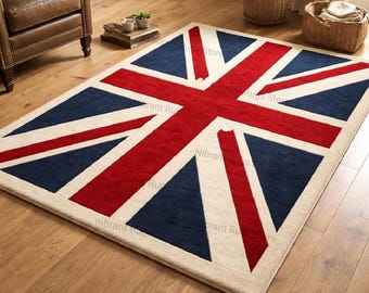 Hand Tufted Union Jack Wool Rug | British Flag Carpet